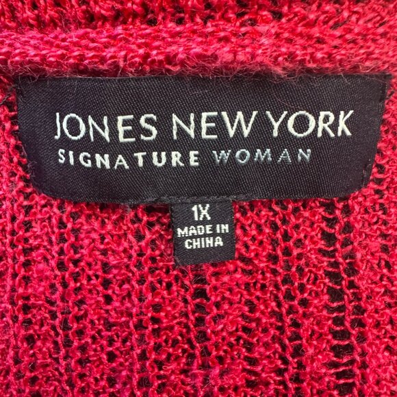 Jones New York Signature Woman Pink Open-Front Cardigan 1X Ramie/Viscose - Picture 6 of 8